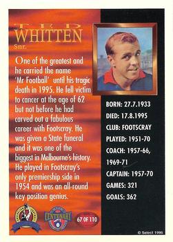 1996 Select AFL Hall of Fame #67 Ted Whitten Sr. Back